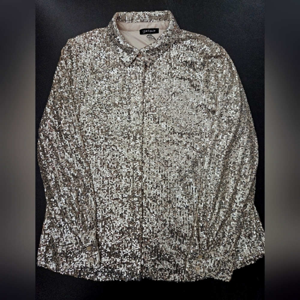 NWT - Cable & Gauge Sequinned Champagne Stretch Blouse - Size XL